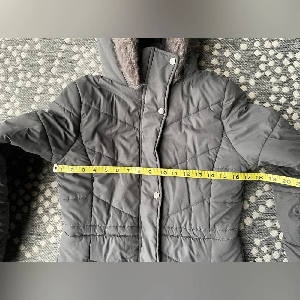 A New Day Parka Coat Jacket Fur Hood Small pewter gray grey quilted puffer zip - Picture 3 of 13